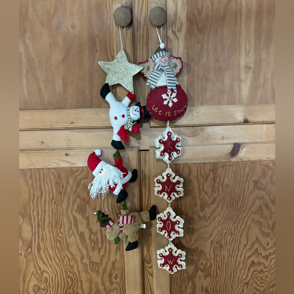 Plush snow let it snow snowman & star with santa, deer & snowman wall hanger